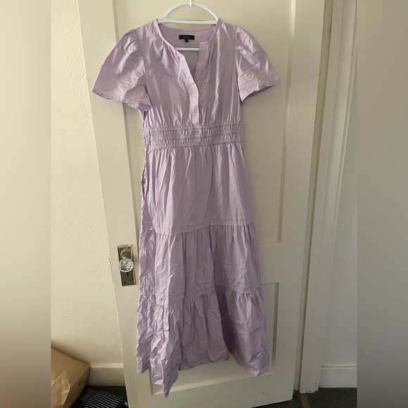Quince 100% Organic Cotton Poplin Tiered Lilac Dress XS stretch - Picture 2 of 16